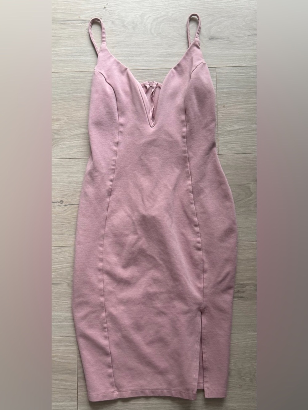 Dusty Pink V Neck Body Con Dress
